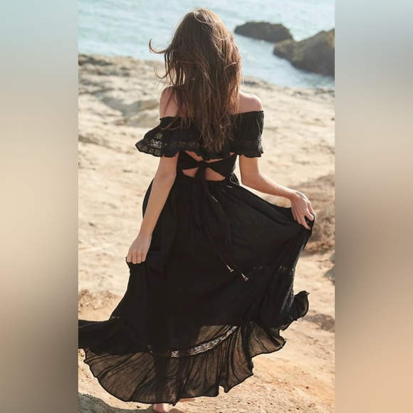 Free People Endless Summer Moonlight Ocean off-shoulder Maxi, Black, Small - Picture 2 of 16